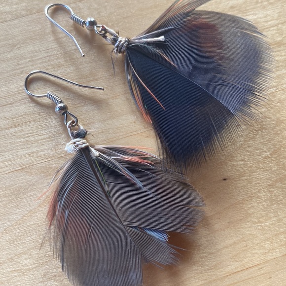 Feather Earrings Handmade by Indigenous Women Amazon Rainforest, Ecuador - Picture 4 of 4